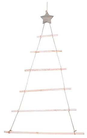 Amosfun Holzbaumleiter für Weihnachtsdeko Astleiter aus Hochwertigem Holz Weihnachtsleiter mit Seilverbindung Dekoleiter für Gemütliche Atmosphäre