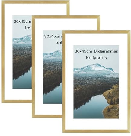 kollyseek 3er Set 30x45cm Bilderrahmen und Acrylglas Gold Fotorahmen Bilderrahmen,zum Aufhängen & Aufstellen, Wand Bilderrahmen Moderner Fotorahmen, Gold Dekorahmen