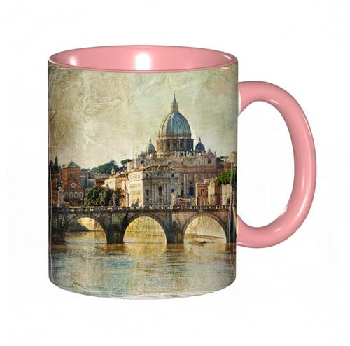 EKLMPS Becher aus Keramik, Ideal als Geschenk, Hochwertiger Aufdruck, Tasse mit Motiv, Tee Becher, Coffee Cup, 330ml,Italienische San Pietro Rom Retro-Stil Vintage Reisen Urlaub berühmte Italien Stadt