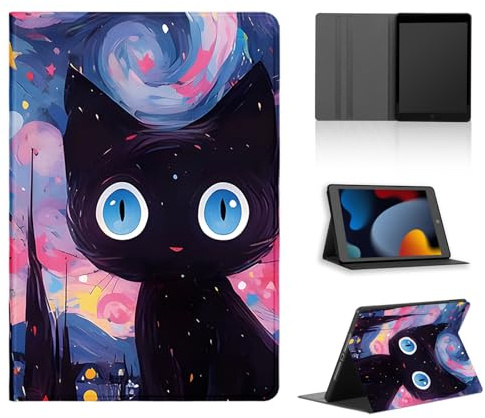 Tablet Hülle für iPad 9/8/7 10,2 2021/2020/2019 9./8./7. Generation, Niedlich Cartoon Anime Manga Muster Schutzhülle PU Leder Flip Cover Kawaii Stoßfest Verstellbar Ständer Tablet Case, Blue Eyes