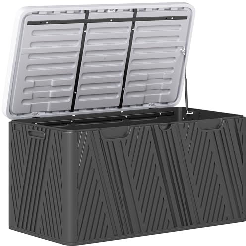 Outsunny 380L Garden Storage Box Outdoor Storage Box Waterproof with Lockable Lid and Moulded Handles, Double-Layer HDPE Deck Box, 115 x 60 x 60 cm