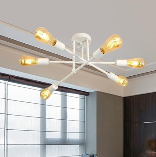 Riohan Industrielle Sputnik Kronleuchter, Retro 6-Licht E27 Deckenlampe, Moderne Weißer Deckenleuchte Industrie Kronleuchter, Ø 51 cm, für Schlafzimmer, Wohnzimmer, Küche(ohne Leuchtmittel)