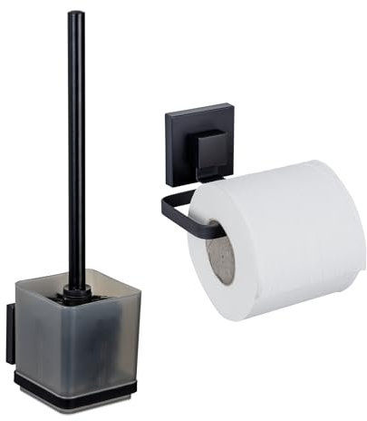 Badezimmer-Set Mod. Vacuum-Loc® Quadro WC-Garnitur Toilettenpapierhalter Wandbefestigung ohne Bohren Edelstahl schwarz 9,5 x 37 x 12,5 cm