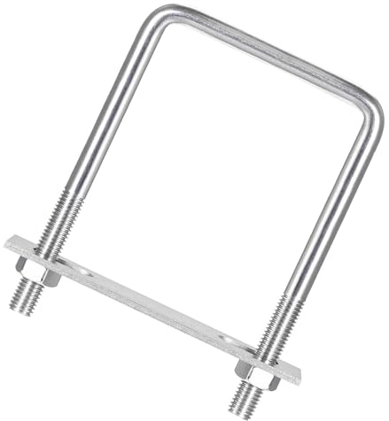Unifizz Lot de 2 boulons en U carrés en acier inoxydable 304 M10 85 mm de largeur intérieure 125 mm de long avec écrous et plaque de cadre pour automobiles, bateaux, remorques