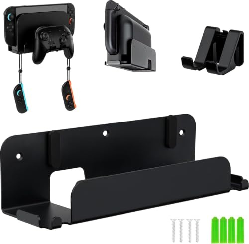 Tolesum Soporte De Pared para Switch 2, Compatible con Switch 2, Dock Y Joy-con Y Switch Pro Manteles, Soporte De Metal Resistente, Soporte De Bajo Volumen con Orificios De Ventilación - Negro