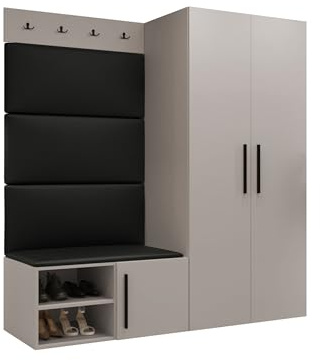 Mirjan24 Garderoben-Set Mapreni I, Schuhschrank + Kleiderhakenbrett + Kleiderschrank Gepolstertes Paneel/Wandpaneel Kleiderhaken Flurgarderobe Wandgarderobe (Cashmere, Soft 011)
