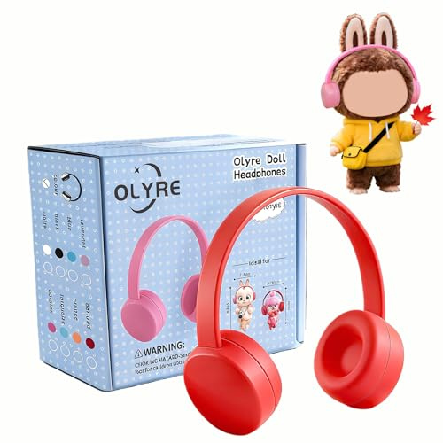 Olyre Toy Headphones for 17cm Dolls Outfit Accessories, Miniature Headset Costume/Clothing Accessory Fits Most 6.69 Height Trendy Dolls, Headset Only (Doll Not Included) (Red)