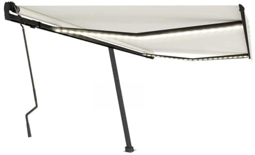 HOMEELIKE Markise Manuell Einziehbar mit LED 400x300 cm Creme