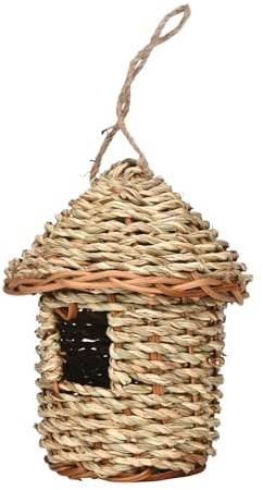 Genérico Oiseaux en paille - Maison d'élevage en plein air | Pailles suspendues au sac | Nids de reproduction naturels | Grotte d'éleveur de huttes pour oiseaux pour balcon de jardin