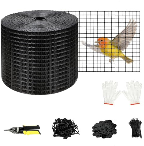 DFENG 30mx20 cm Filet de Protection Contre Les Oiseaux pour Panneaux Solaires Grillage Métallique en PVC 100 Attaches et Outil d’Installation Treillis Anti-Oiseau pour Empêcher Les Pigeons de Nicher