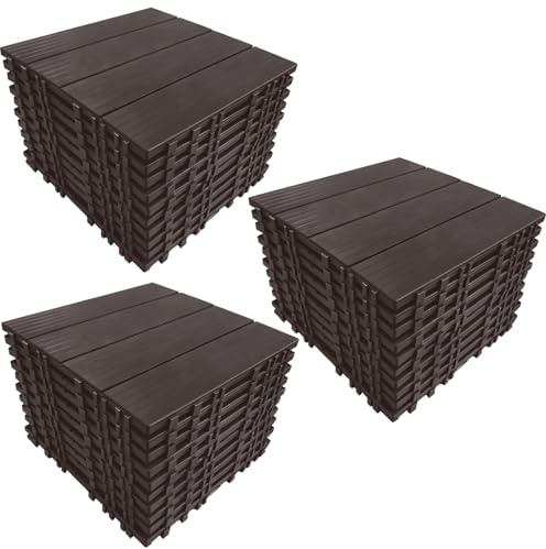 30 piastrelle in plastica ad incastro per terrazze, per esterni, impermeabili, per tutte le stagioni, pavimenti per balcone, terrazza, cortile (marrone, confezione da 30)