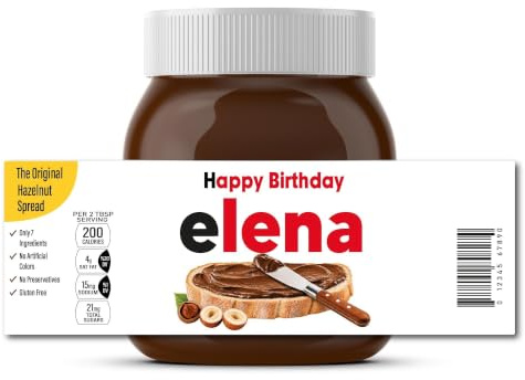 Personalisierte Namensetiketten für Nutella Gläser, Schokoaufstrich Aufkleber, Geschenkidee für Geburtstag, Weihnachten, Neujahr, Feier (Happy Birthday)