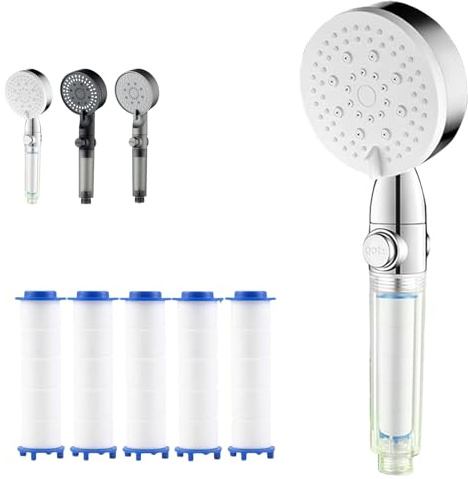 High Pressure 5-Mode Shower Head - 2025 Multi-Functional Filtered Shower with Adjustable Spray & Water Control - White 1PC for Ultimate Shower Experience