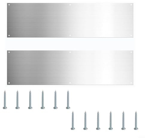 Paquete de 2 placas de acero inoxidable de 16 x 4 pulgadas, protector decorativo de metal para puertas oscilantes interiores y exteriores, evita arañazos y desgaste
