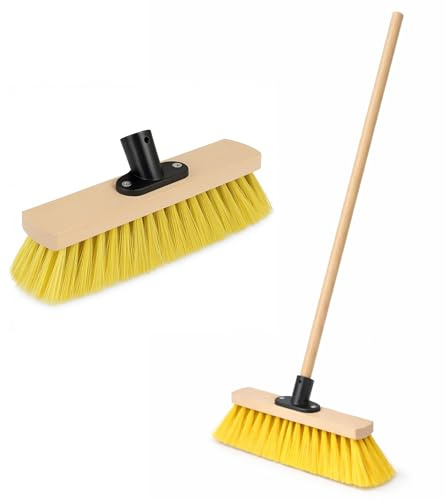 BH | 12 Soft Bristle Broom with 1.2M Long Handle | Cream | Indoor Sweeping Brush for Tiles, Wood, Laminate Floors | Wooden Broom for Home, Kitchen, Patio, Garden & Office Cleaning - By BEST HOUSE