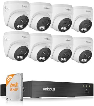 Anlapus 4K 8MP 8CH DVR Kit Caméra de Surveillance Extérieure Filaire | Détection IA des Personne Véhicule, 8pcs 8MP Caméra Dôme avec Fil, Vision Nocturne 24m Enregistrement Audio Accès à Distance