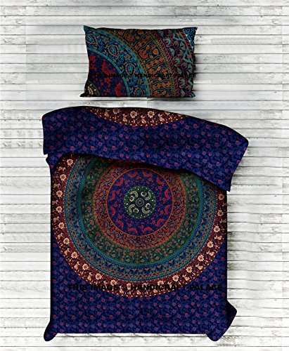 Handgefertigtes Bettwäsche-Set mit indischem Mandala-Bettbezug und Kissenbezügen, für Doppelbett, Mandala-Bettbezug, Kissenbezug
