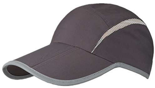 Decentron Foldable Mesh Sun Cap Outdoor Sports Hat Breathable Sun Runner Cap with Reflective Trim, 55-60cm/21.5-23.5inch, Dark Grey