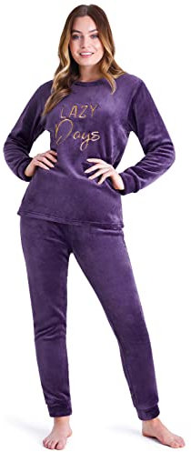 CityComfort Pigiama Pile Donna, Set Manica Pigiama Donna Invernale per Adulti Adolescenti, Regali per Lei (M, Viola Intenso)