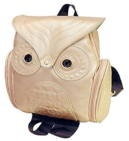 Modischer Eulen-Rucksack für Damen und Mädchen, Mini-Rucksack aus PU-Leder in Schwarz weiß B9 Gold