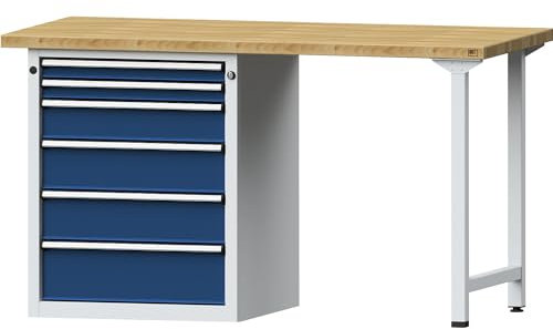 ANKE | Werkbank | Gestellbauweise Serie V | 6 Schubladen | Buchemassivplatte