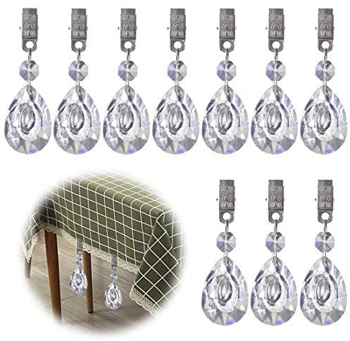 Glarks - Juego de 10 Pesos de Mantel con Clip de Metal de Cristal AB en Forma de Gota de Agua para Mesa de Picnic y Peso Pesado para Exterior