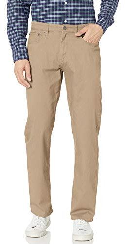 Amazon Essentials Men's Relaxed-Fit 5-Pocket Stretch Twill Trousers, Khaki Brown, 36W / 30L
