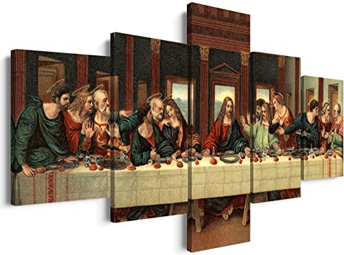 YOUHONG 5 Piece Last Supper Wall Decor by Leonardo Da Vinci - Religious Jesus Pictures for Christian Wall Art - Dining Room Decor Ready to Hang (70W x 40H)