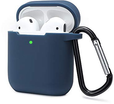 KOKOKA Silicona Compatible con AirPods 2 & 1, Fundas Protectora de Silicona para AirPods 2 & 1, LED Frontal Visible, Funciona con Carga inalámbrica, con Mosquetón, Azul Medianoche