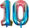 DIWULI Luftballon 10 Geburtstag XL Blau Regenbogen - Folienballon 10, Zahl 10 Ballon 10 Jahre, Geburtstagsdeko 10. Geburtstag Party-Deko Junge Mädchen, Zahlen-Ballon Groß Dekoration, Zahlen-Luftballon