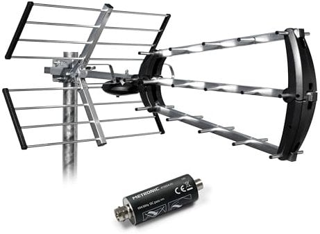 METRONIC 415054 Antenne d'Extérieur Trinappe 26 DB - Filtre 5G 694 MHz, Récéption TV TNT Signaux DVB-T / T2 - Montage Toit ou Combles - Compatible 4K UHD - Gris