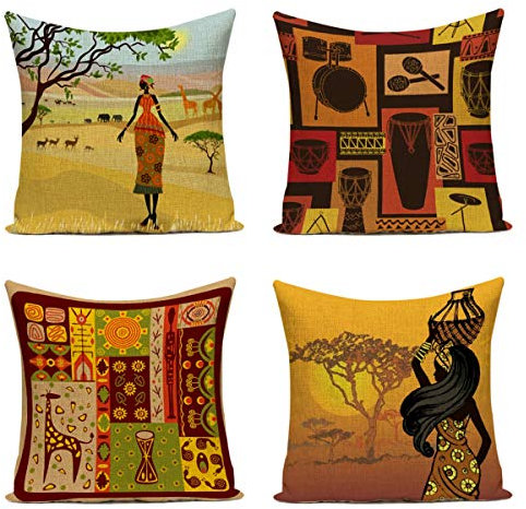 Nunubee Kissenbezug Afrikanischer Feldstil Decorative Scandinavian Sofa Schlafzimmer Kissenhülle Sofa,4er Set-45x45cm