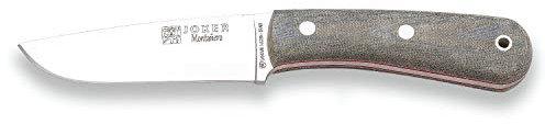 Joker Jagdmesser Mountaineer CV134-P, 11 cm Klinge Sandvik 14C28N, Griff aus Canvas Micarta, schwarze Lederscheide, Feuerstein + Schaber, Werkzeug für Fischerei, Jagd, Camping und Trekking