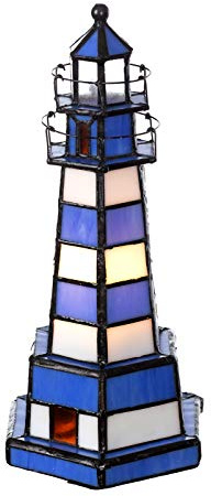 Birendy Lampe im Mosaik-Stil Leuchtturm Dekorationslampe Glaslampe, Leuchte,Tischlampe, Tischleuchte (Blau-Weiß)