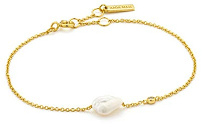 ANIA HAIE Damen Armband PEARL OF WISDOM aus 925 Sterling Silber 14k vergoldet, besetzt mit einem Zirkonia Stein und einer Süßwasserperle, Länge 16cm + 2cm Verlängerung, inkl. Geschenkverpackung