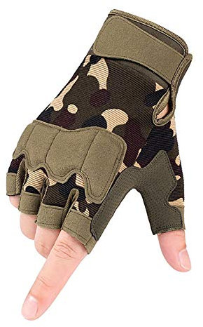 GRTE Taktische Handschuhe, halber Finger, für Männer und Frauen, fingerlos, rutschfest, für Outdoor-Sport, Radfahren, Motorrad, Wandern, Klettern, Camping, Jagd, Laufen, Dschungel, Camouflage, L