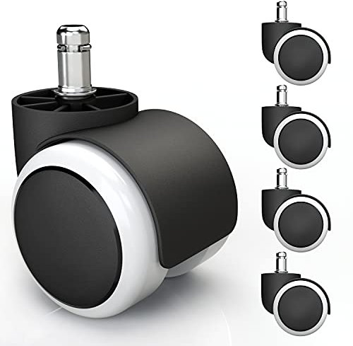 5x Hartbodenrollen 11mm mit PVC Überzug leise & kratzerfrei - Universal Schreibtischstuhl Bürostuhl Rollen ideal für Parkett, Laminat, Fliesen & Steinboden (Weiß)