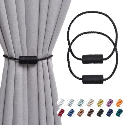 Pretty Jolly magnetische Vorhang Raffhalter handgefertigtes Gewebe Seil Vorhang-Raffhalter Einfachheit dekorative Vorhang drapieren Krawatte zurück für Haus & Büro Fenster Drapery, Schwarz, 2 Stück