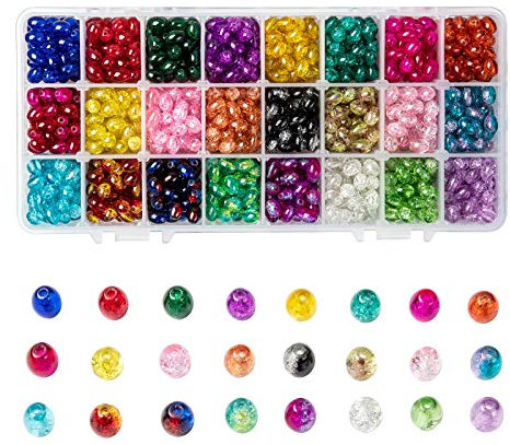 BEEFLYING 1200pcs 24 Farben Knistern Glasperlen Kristallperlen Lose Abstandsperlen Für Armband Dreamcatcher Schmuckherstellung Zubehör, 6*8mm