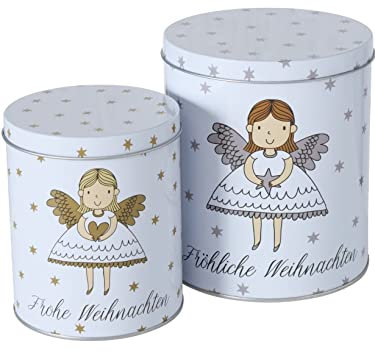 Pommerntraum ® | Plätzchendosen Keksdosen Bonbondosen Bonbonieren Teedosen Zuckerdosen Vorratsdosen Weihnachtsdosen (2-er Set Mollyengel Engel)