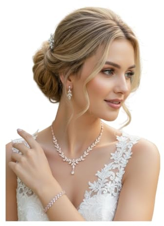 ONDEGO® Zirkonia Brautschmuck Schmuckset Roségold – Collier, Ohrringe & Armband – edler Brautschmuck für Hochzeit, Ball & festliche Anlässe