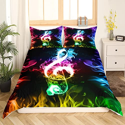 Loussiesd Buntes Musiknoten Bettwäsche-Set, Rockmusik-Thema Bettbezug für Jungen, Mädchen, Kinder, Regenbogen-Musikmuster Bettwäsche 135x200cm Teenager, Popstar Raumdekoration, mit 1 Kissenbezug