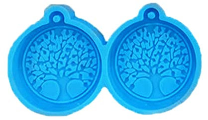 Awesomeonei 1/4 pièces Arbre de Vie résine Boucle d'oreille Moule Silicone époxy Boucle d'oreille moules Coeur Rond Pendentif Porte-clés moules Ornement Bricolage 4#, 5.5cm/2.16inch