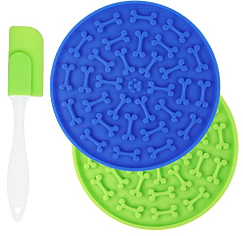 vsshe Licky Mats for Dogs and Cats 2 Pcs, Dog Lick Mats with Suction Cups, Slow Pet Feeder for Food, Licking Pad for Anxiety Relief and Boredom, with 1 Spatula, for Bathing, Grooming and Training