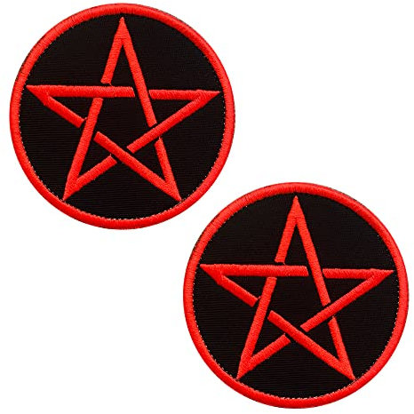 Zcketo 2 St. Goth Heidnische Symbole Pentagramm Bestickter Aufnäher Goth Bestickter Annähen Patch Verschluss für Kleidung Jacken Taschen Uniform Rucksäcke Weste Hundegeschirr