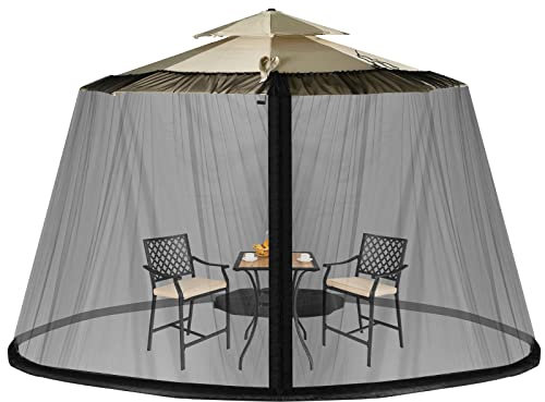 COSTWAY Moustiquaire pour Parasol en Maille Polyester, avec 2 Porte à Double Fermeture Eclair et Base Remplissable, Moustiquaire Réglable pour Parasol et Tonnelle de ø2,5 à 3 m (Noir)