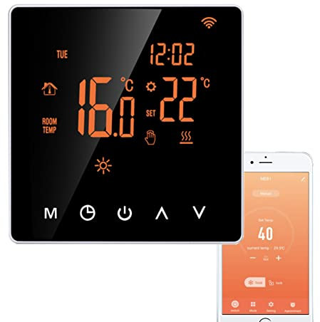 Qiumi Smart Thermostat Temperaturregler Tuya Smart Life APP Fernbedienung, 3 A Wasserbodenheizung kompatibel mit Alexa Google Home, Spiegeloberflächen-Display, 5 A 95 ~ 240 V AC