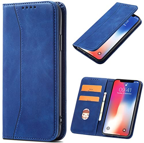 OKZone Coque pour OnePlus 7 Pro, PU Cuir Portefeuille Housse Magnétique Flip Pochette Étui à Rabat Case avec Antichoc TPU Housse [Emplacements Cartes] [Fonction Support] (Bleu)