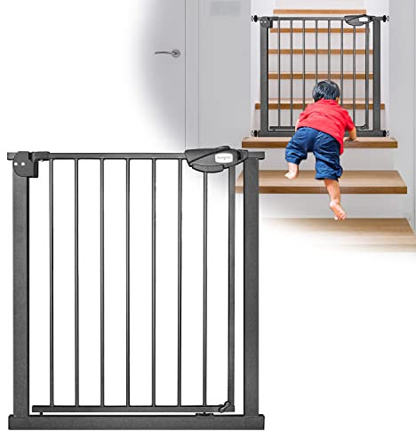 TRMLBE Treppenschutzgitter ohne Bohren Türschutzgitter für Kinder Treppengitter Türgitter für Baby Metall Gitter Selbstschließend für Breiten 75-85 cm, für Kinder Hunde Haustier - Schwarz