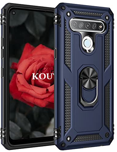 KOUYI Funda para LG K61/LG Q61/LG Q630, Armor Militar Carcasa con 360 Anillo iman Soporte Hard PC y Silicona TPU Bumper Fundas Carcasas Case con Kickstand para LG K61/LG Q61/LG Q630 (Azul)